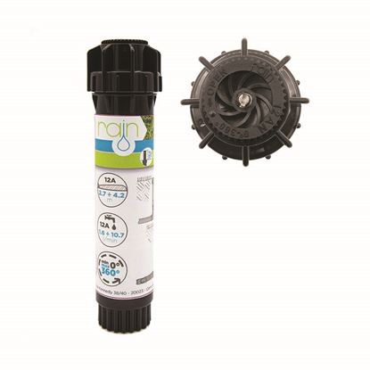 Immagine di IRRIGATORE STATICO RAIN, ADATTO PER TUTTE LE TESTINE FEMMINE, GHIERA COSTAMPATA, ATTACCO 1/2" F, ALZO 5 E 10 CM