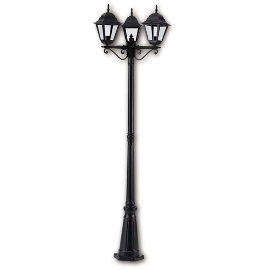 Immagine di PALO CON 3 LANTERNE SATURNO, IN ALLUMINIO PRESSOFUSO, IP44, E27-60 W, 60X50XH207 CM, COLORE NERO