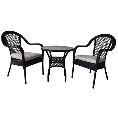 Immagine di SET RATTAN, COMPOSTO DA: TAVOLO CON TOP IN VETRO 60X60XH60 CM E 2 SEDIE 53X60XH89 CM, COLORE NERO