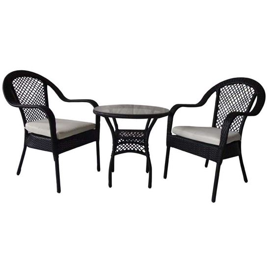 Immagine di SET RATTAN, COMPOSTO DA: TAVOLO CON TOP IN VETRO 60X60XH60 CM E 2 SEDIE 53X60XH89 CM, COLORE NERO