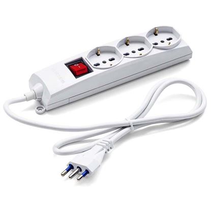 Immagine di MULTIPRESA, PRESE UNIVERSALI SCHUKO+BIVALENTI, CON INTERRUTTORE, CAVO 1,2 MT CON SPINA 16A, 3 USCITE 