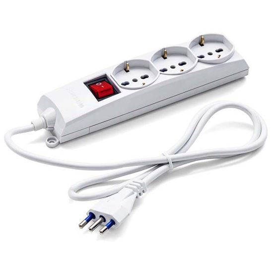 Immagine di MULTIPRESA, PRESE UNIVERSALI SCHUKO+BIVALENTI, CON INTERRUTTORE, CAVO 1,2 MT CON SPINA 16A, 3 USCITE 