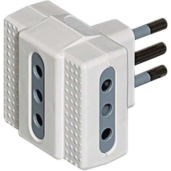 Immagine di ADATTATORE TRIS 3 PRESE BIPASSO, 10/16 A, SPINA 16 A, COLORE GRIGIO