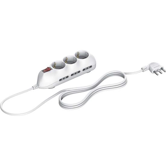 Immagine di MULTIPRESA SLOT 9, 6 PRESE 2P+T BIPASSO,  PRESE TEDESCHE, INTERRUTTORE, CAVO, COLORE BIANCO