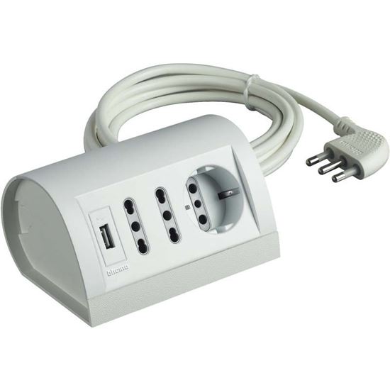 Immagine di MULTIPRESA SCRIVANIA, 2 PRESE BIPASSO 10/16 A, 1 PRESA TEDESCA, 2 PRESE USB, COLORE GRIGIO 