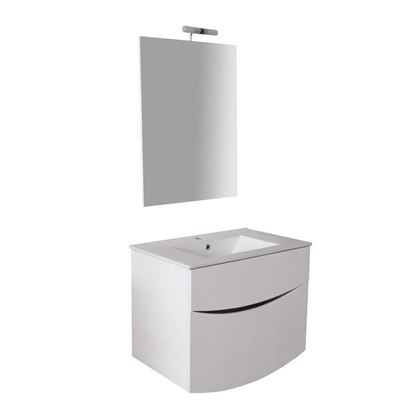 Immagine di MOBILE BAGNO ALICE, SOSPESO, L75 P46 H62CM , 2 CASSETTI SPECCHIO LAMPADA ALOGENA, COLORE BIANCO