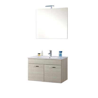 Immagine di MOBILE DA BAGNO RIO, 2 ANTE, SPECCHIO A MURO CON LED, ANTE SOFT CLOSE, COLORE LARICE, 80X46X190 CM
