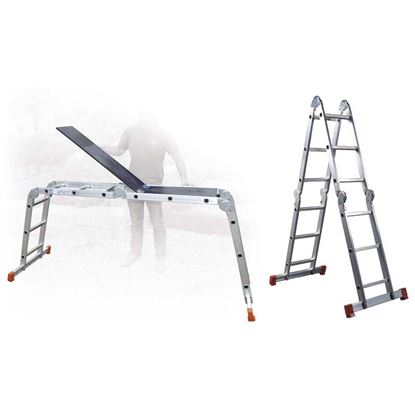 Immagine di SCALA MULTIPOSIZIONE HOBBY 6 IN ALLUMINIO, 6 SNODI, 3X4 GRADINI, APERTA H.3,71 MT