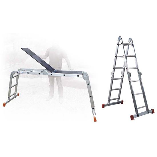 Immagine di SCALA MULTIPOSIZIONE HOBBY 6 IN ALLUMINIO, 6 SNODI, 3X4 GRADINI, APERTA H.3,71 MT