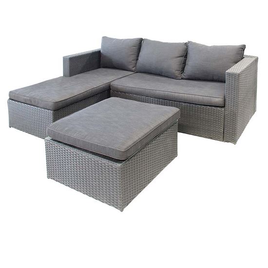 Immagine di SET RATTAN BILBAO, TAVOLINO E DIVANO, COLORE GRIGIO