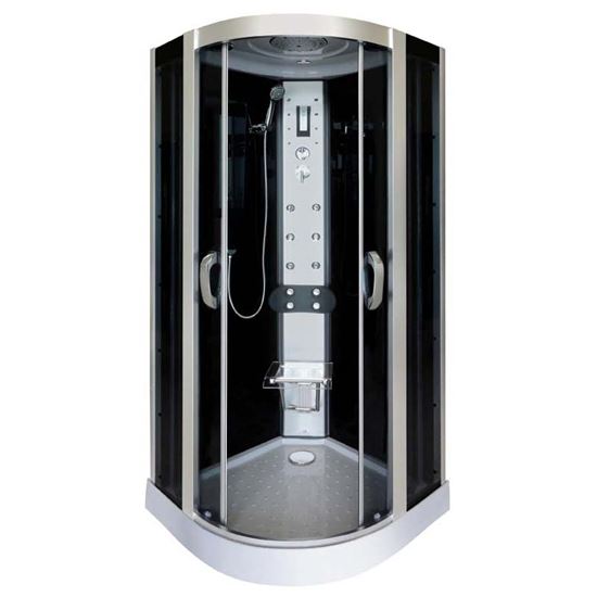 Immagine di CABINA IDRO SERENA 90X90X215 CM PROFILI IN ALLUMINIO GRIGIO SATINATO VETRI FRONTALI TEMPRATI 5 MM FUMÈ, PORTE SCORREVOLI