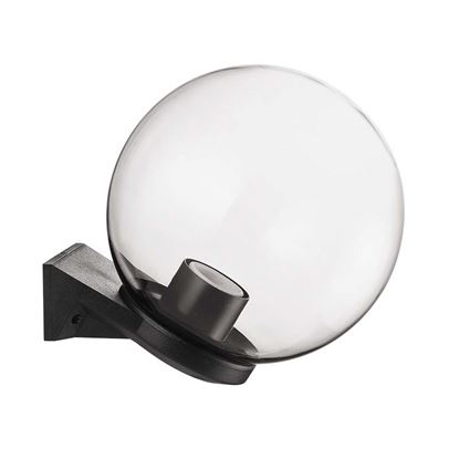 Immagine di APPLIQUE GLOBO, IP44, E27, 60W, VERSIONE IN ALTO, SFERA IN PLASTICA Ø20CM STRUTTURA TERMOPLASTICA NERA, TRASPARENTE