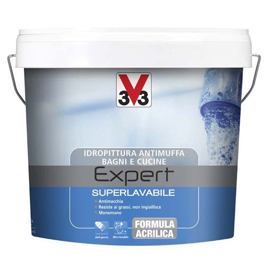 Immagine di IDROPITTURA ANTIMUFFA EXPERT PER BAGNI E CUCINE IMPERMEABILE, RESISTENTE A MACCHIE, GRAFFI E GRASSI 10LT BIANCO SATINATO