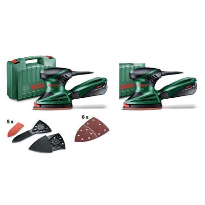Immagine di LEVIGATRICE PALMARE BOSCH 160 W + SET ACCESSORI E FOGLI ABRASIVI, PSM160A,  PESO 1,4 KG