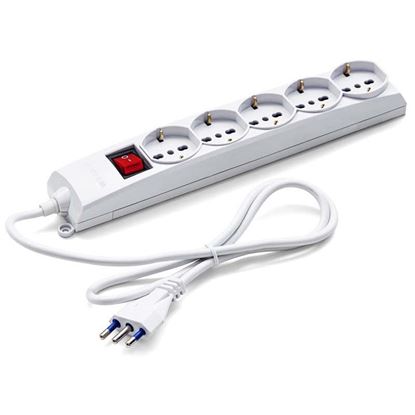 Immagine di MULTIPRESA 5 USCITE, SCHUKO BIVALENTI, CAVO 1,2 MT