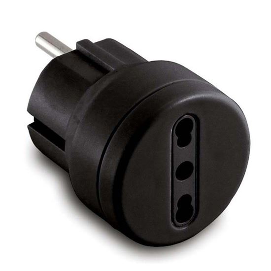 Immagine di ADATTATORE CON SCHUKO E PRESA BIVALENTE 16A 2P+T, COLORE NERO