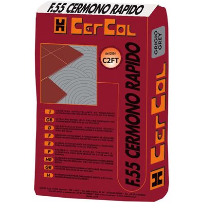 Immagine di COLLA, F55, SCIVOLAMENTO VERTICALE NULLO, PER GRES PORCELLANATO, DA INTERNI ED ESTERNI, 20 KG, COLORE GRIGIO