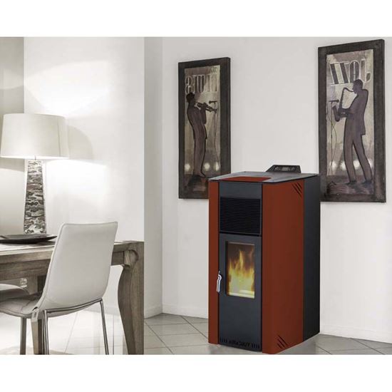 Immagine di STUFA A PELLET CANALIZZATA 14 KW, TELECOMANDO, 3 MOTORI, L610XP600XH1126 MM, RIVESTIMENTO LAMIERA, COLORE ROSSO