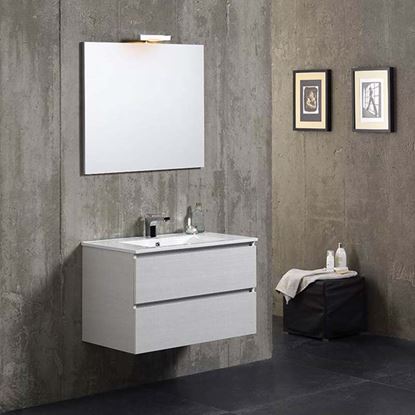 Immagine di COMPOSIZIONE MOBILE BAGNO MATILDE 80 CM , 2 CASSETTI, LAVABO IN CERAMICA, SPECCHIO FILO LUCIDO, LAMPADA ALOGENA