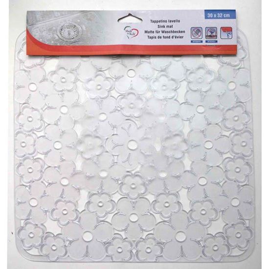 Immagine di TAPPETINO PER INTERNO LAVELLO, MODELLO FIORI TRASPARENTE, 320X300 MM