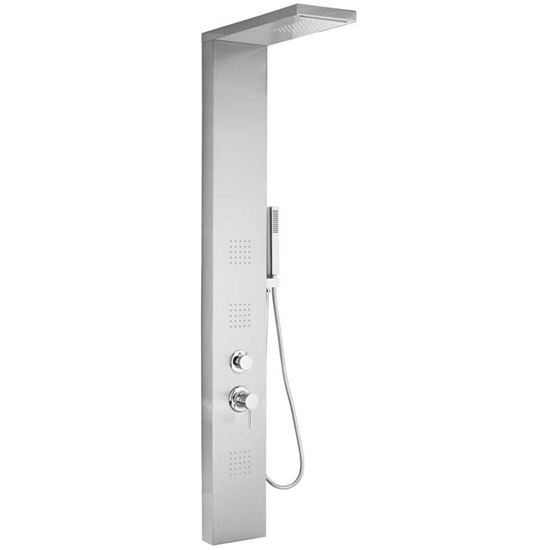 Immagine di COLONNA IDRO MANHATTAN ACCIAIO INOX, 4 FUNZIONI SOFFIONE EFFETTO CASCATA FLESSIBILE 150/200 CM H 160 CM ACCIAIO SATINATO