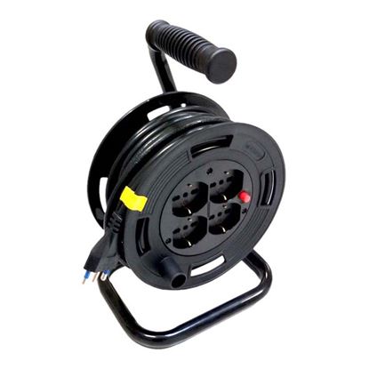 Immagine di AVVOLGICAVO, 3X1,5 MM², H05VVF, SPINA 16A, 4 SCHUKO UNIVERSALI, DISGIUNTORE TERMICO, TAMBURO Ø330 MM, 15 MT