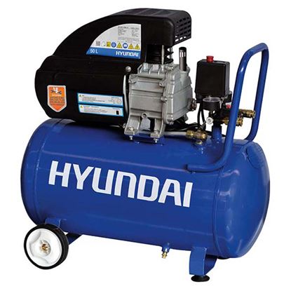 Immagine di COMPRESSORE HYUNDAI LUBRIFICATO, 65601, SERBATOIO 50 LT, POTENZA 2HP - 1500 W, PRESSIONE MASSIMA 8 BAR, DOPPIO MANOMETRO