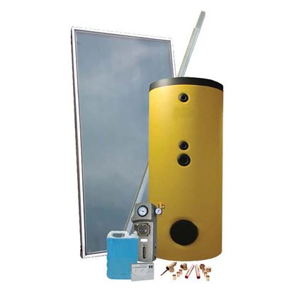 Immagine di KIT GREEN TERMOSOLARE CIRCOLAZIONE FORZATA ACQUA CALDA SANITARIA SERBATOIO 200L PANNELLO 2,5M² VASO ESPANSIONE PER TETTO