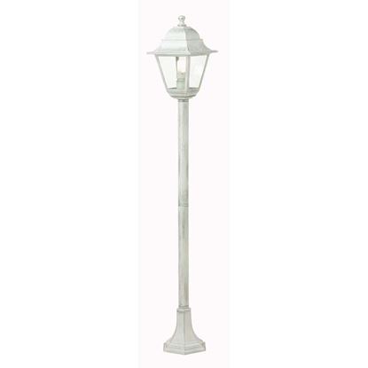 Immagine di PALO CON LANTERNA OLD, DIFFUSORE IN VETRO TRASPARENTE, IP43, E27-60 W, ALTEZZA 121 CM, COLORE BIANCO ARGENTO