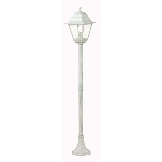 Immagine di PALO CON LANTERNA OLD, DIFFUSORE IN VETRO TRASPARENTE, IP43, E27-60 W, ALTEZZA 121 CM, COLORE BIANCO ARGENTO