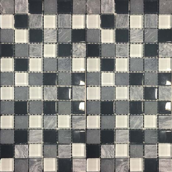 Immagine di RIVESTIMENTO MOSAICO 30X30 CM, MISCELA DI PIETRA E CRISTALLO COLORATO, MONTATO SU RETE, COLORE COUDY DARK GREY