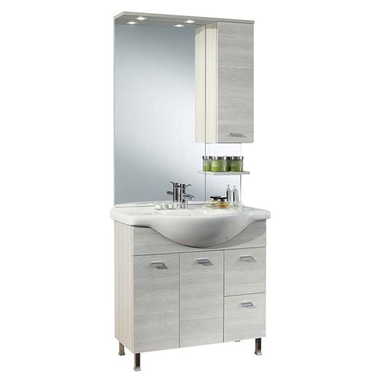 Immagine di COMPOSIZIONE LONDRA 85 CM, DX, SPECCHIO CON ILLUMINAZIONE A LED, 85X48XH195,5 CM, COLORE LARICE