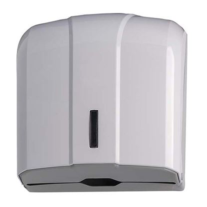 Immagine di DISTRIBUTORE DI CARTA ASCIUGAMANI WAVE, IN ABS, FINO A 300 FOGLI PIEGATI A C O Z SERRATURA CON CHIAVE IN PLASTICA BIANCO