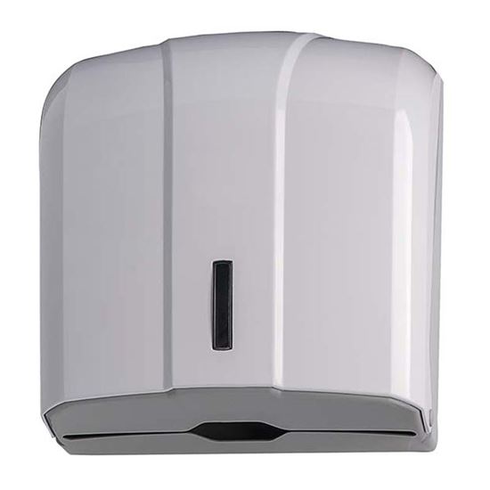 Immagine di DISTRIBUTORE DI CARTA ASCIUGAMANI WAVE, IN ABS, FINO A 300 FOGLI PIEGATI A C O Z SERRATURA CON CHIAVE IN PLASTICA BIANCO