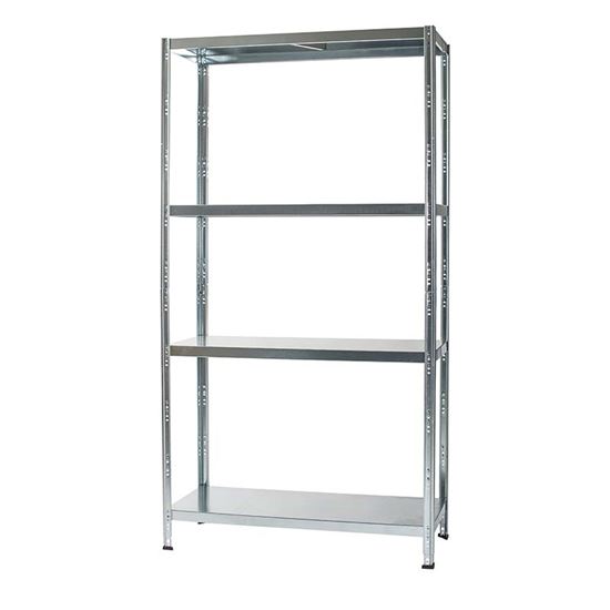 Immagine di SCAFFALE KLIP INOX 4 RIPIANI, 100X40XH187 CM, PORTATA 60 KG A RIPIANO, RINFORZATO, BORDO 4 CM, MONTAGGIO AD INCASTRO