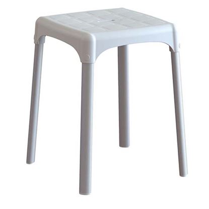 Immagine di SGABELLO DA BAGNO, SEDUTA IN TECNOPOLIMERI, CON FINITURA ANTISCIVOLO, FORATA, GAMBE IN ALLUMINIO ANODIZZATO