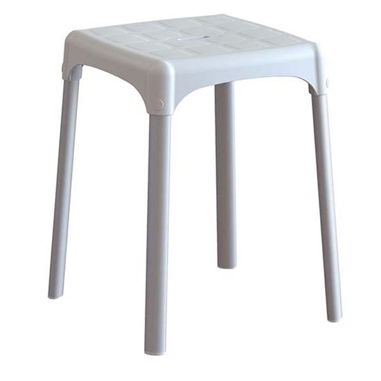 Immagine di SGABELLO DA BAGNO, SEDUTA IN TECNOPOLIMERI, CON FINITURA ANTISCIVOLO, FORATA, GAMBE IN ALLUMINIO ANODIZZATO