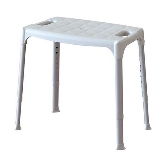 Immagine di SEDIA DA DOCCIA REGOLABILE SEDUTA IN TECNOPOLIMERI ANTISC FORATA, GAMBE IN ALLUMINIO ANODIZZATO TELESCOPICHE 39/54 CM