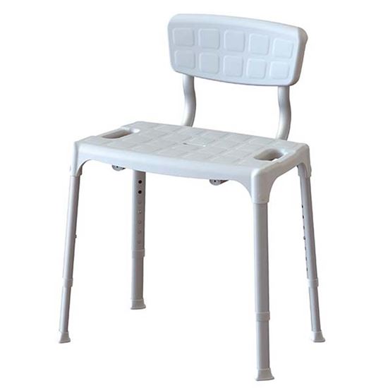 Immagine di SEDIA DA DOCCIA CON SCHIENALE REGOLABILE, ANTISCIVOLO, FORATA, GAMBE IN ALLUMINIO ANODIZZATO TELESCOPICHE 39/54 CM