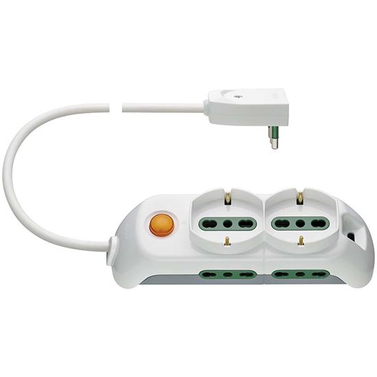 Immagine di MULTIPRESA COMPATTA 2P+T 16A, 2 UNIVERSALI, 4 PRESE BIPASSO 2P+T, 16A, CON INTERRUTTORE, COLORE BIANCO