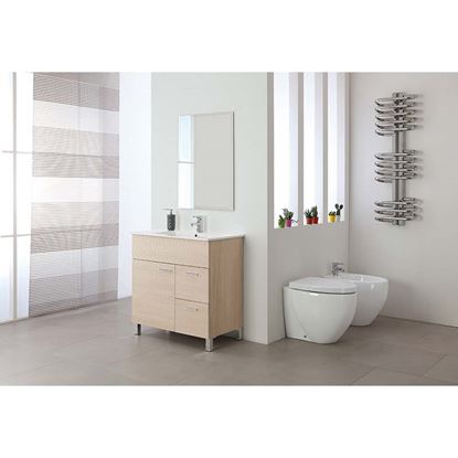 Immagine di COMPOSIZIONE BAGNO STELLA 80, 1 ANTA, 2 CASSETTI, LAVABO IN CERAMICA,  SPECCHIO BISELLATO 60X80 CM,  81X46,5XH84 CM, COLORE LARICE