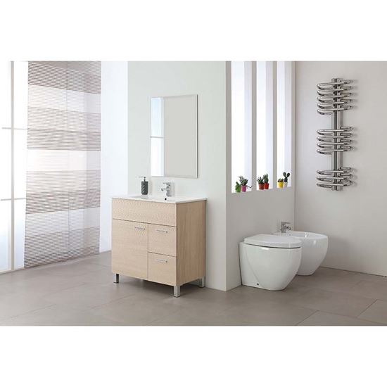 Immagine di COMPOSIZIONE BAGNO STELLA 80, 1 ANTA, 2 CASSETTI, LAVABO IN CERAMICA,  SPECCHIO BISELLATO 60X80 CM,  81X46,5XH84 CM, COLORE LARICE