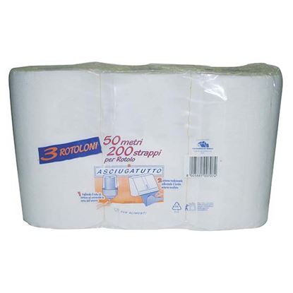 Immagine di ROTOLO CARTA, 2 VELI, GOFFRATA PUNTA A PUNTA, ROTOLO Ø 140MM, ANIMA Ø 45 MM, 50 MT, 200 STRAPPI, 3 PZ