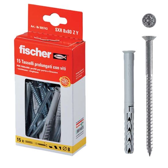 Immagine di TASSELLI NYLON FISCHER, 15 PEZZI PER SERRAMENTI, SXR 8X80 MM