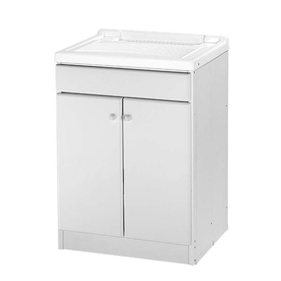 Immagine di MOBILE LAVATOIO, ASSE IN PLASTICA, KIT SIFONE, STRUTTURA IN PVC ESTRUSO, PIEDINO REGOLABILE, PORTA E FRONTALE STANDARD