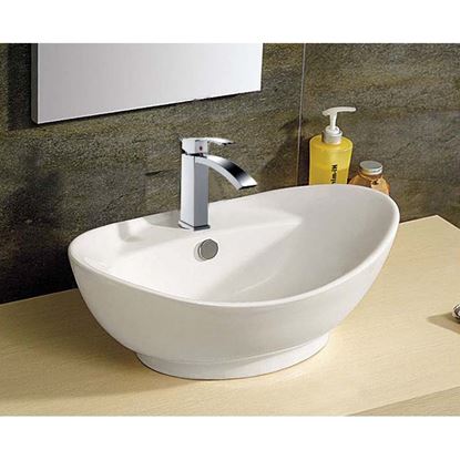 Immagine di LAVABO APPOGGIO OVALE, IN CERAMICA, CON FORO PER MISCELATORE, 59X39X21 CM