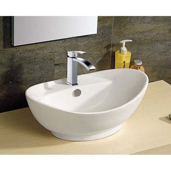 Immagine di LAVABO APPOGGIO OVALE, IN CERAMICA, CON FORO PER MISCELATORE, 59X39X21 CM
