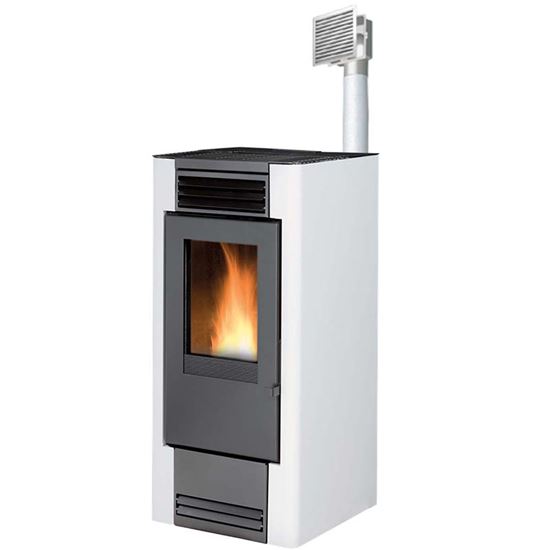 Immagine di STUFA A PELLET CANALIZZATA ELLEDI STAR 10.2C 10 KW, VOLUME RISCALDABILE 240 M³, RESA 87,1%, Ø FUMI 80 MM POSTERIORE, PROGRAMMABILE, CAPACITÀ SERBATOIO 20 KG, L454XP614XH1125 MM, RIVESTIMENTO IN ACCIAIO, COLORE BIANCO