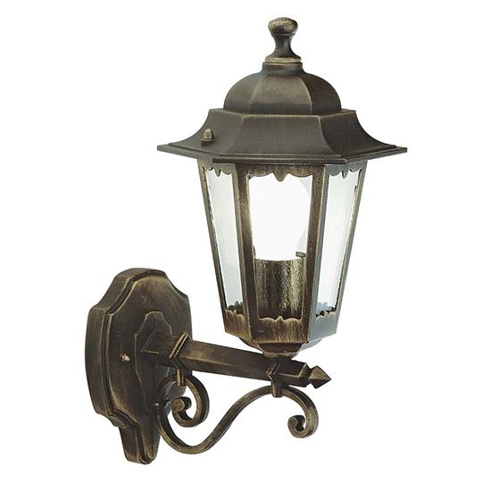 Immagine di APPLIQUE ESAGONALE MERLET, VERSIONE IN ALTO, DIFFUSORE IN VETRO TRASPARENTE, IP43, E27-60 W, COLORE NERO ORO