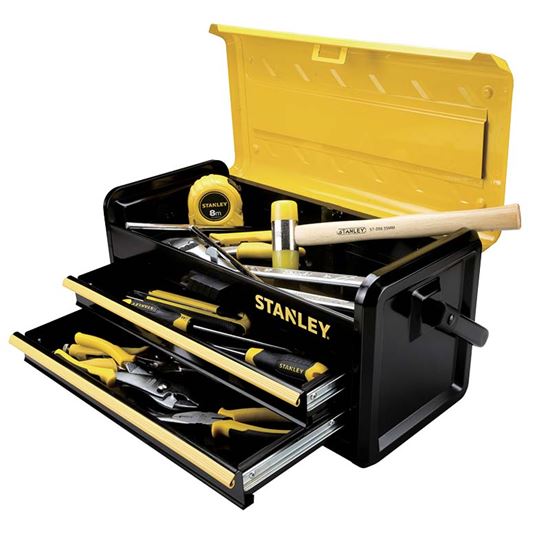 Immagine di CASSETTA STANLEY CANTILEVER, PORTAUTENSILI 19", COMPLETAMENTE IN METALLO,  47,1X22,1X23,6 CM, CON DUE CASSETTI